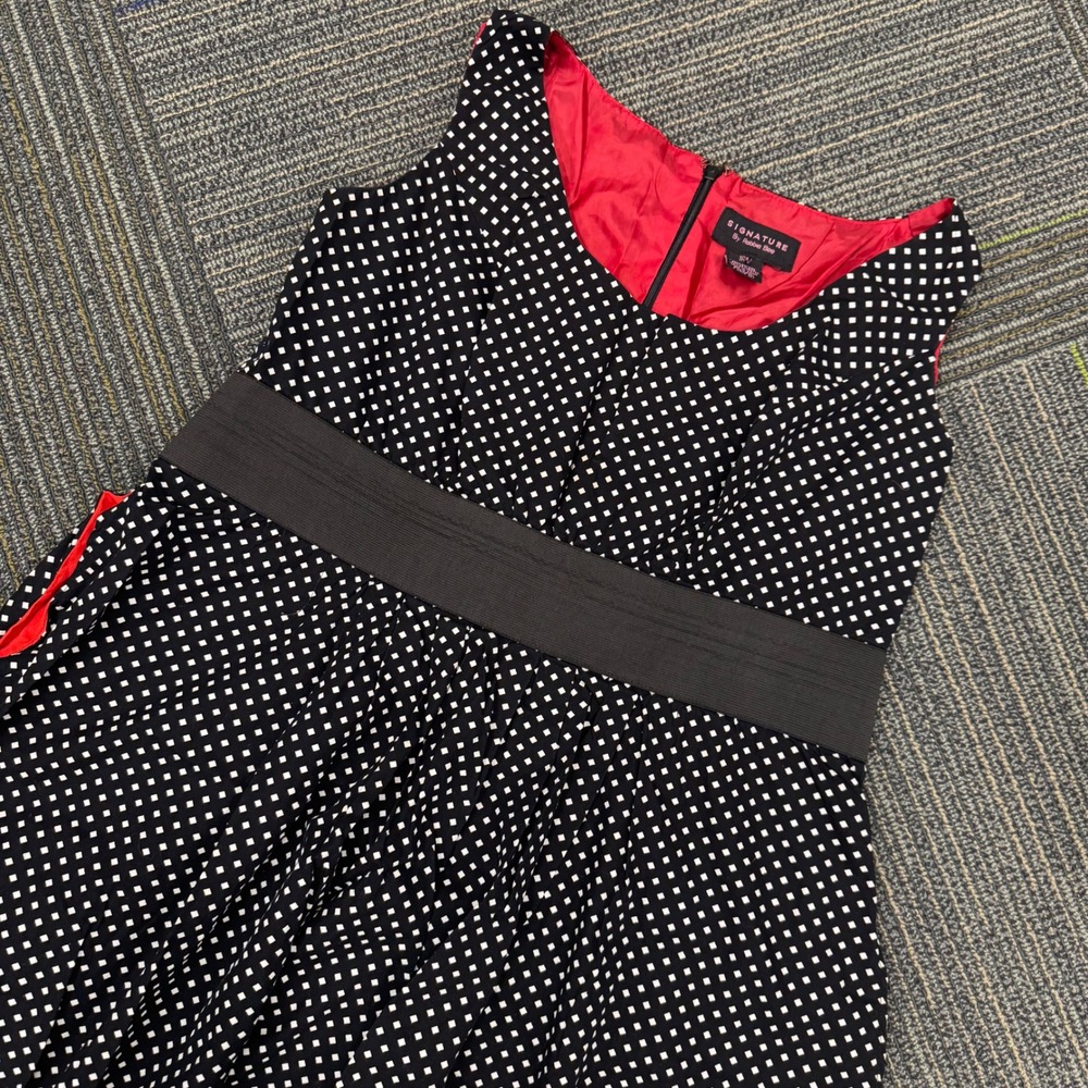 Signature by Robbie Bee Dress Womens 16 Black White Polka Dot Career